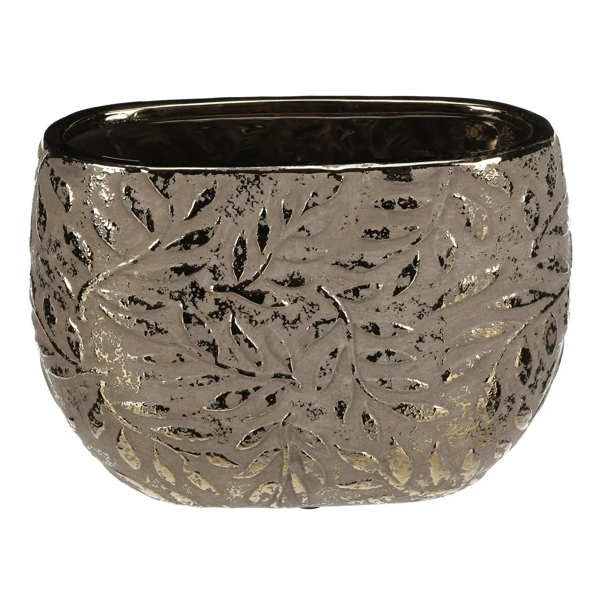 Obal keramický - oválný, dekor lístků, vel. M, krémovo-zlatý KES008 GOLD-M