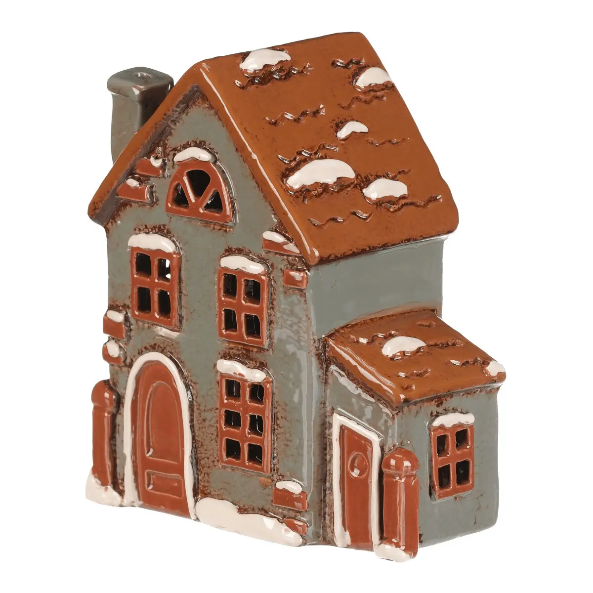 Domeček keramický - na čaj. svíčku, se sněhem, zelený DOM165