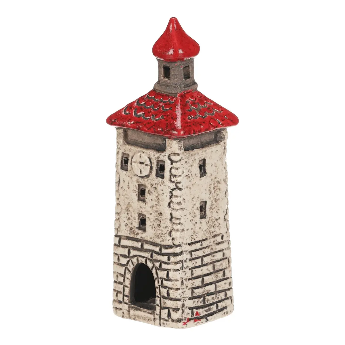Domeček keramický - věž, vel. L, béžový-červený