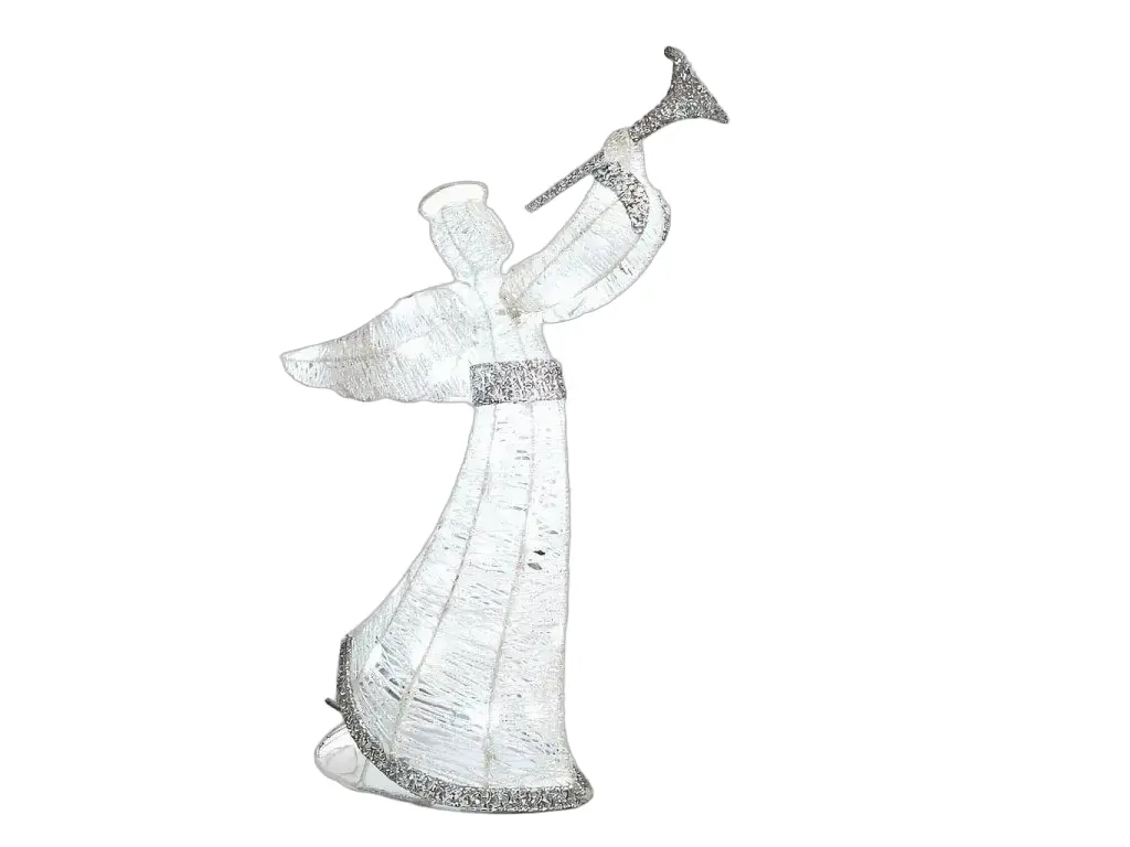 3D LED svítící anděl venkovní s trubkou 50 cm, ledově bílý s FLASH, na baterie 3× AA, 40 LED, IP44