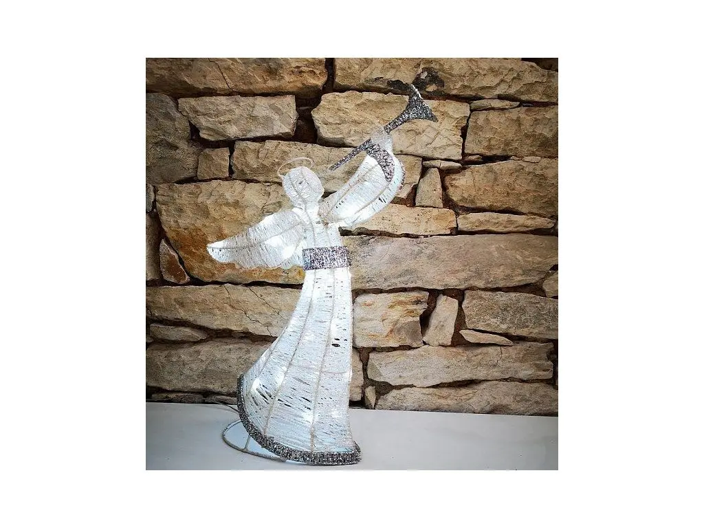 3D LED svítící anděl venkovní s trubkou 50 cm, ledově bílý s FLASH, na baterie 3× AA, 40 LED, IP44 - náhled 2