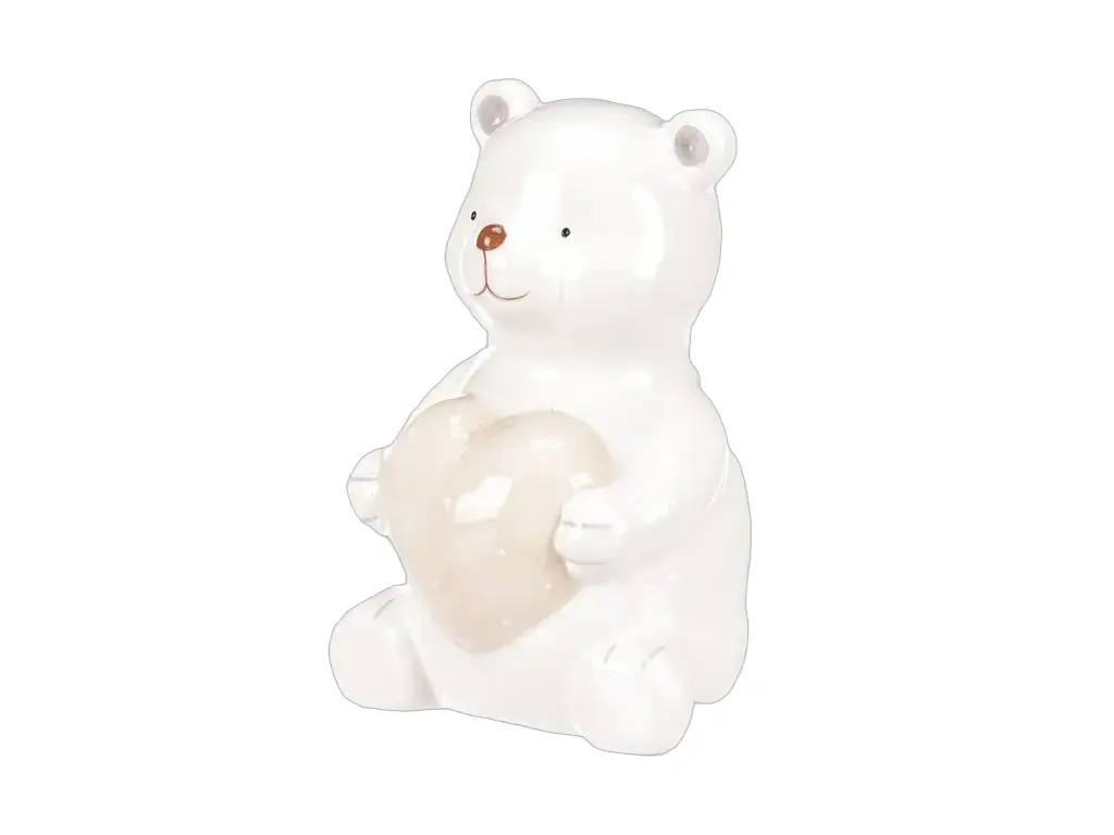 Medvěd se srdcem - keramická figurka, barva bílá