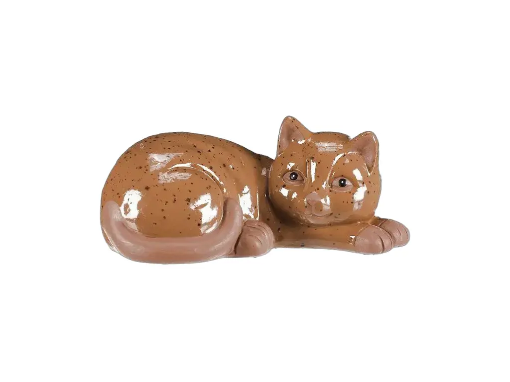 Kočka - keramická figurka, ležící, vel. M, barva hnědá
