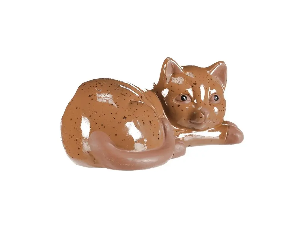 Kočka - keramická figurka, ležící, vel. M, barva hnědá - náhled 2