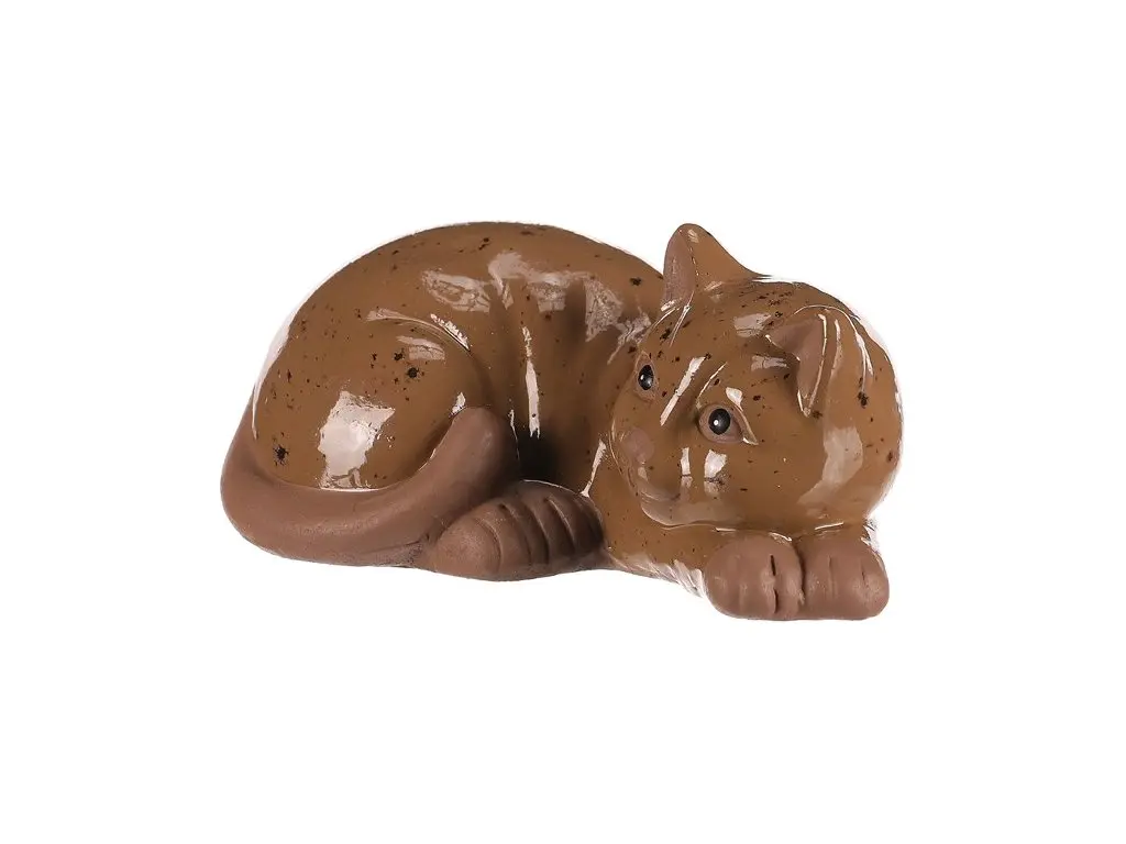 Kočka - keramická figurka, ležící, vel. S, barva hnědá - náhled 2