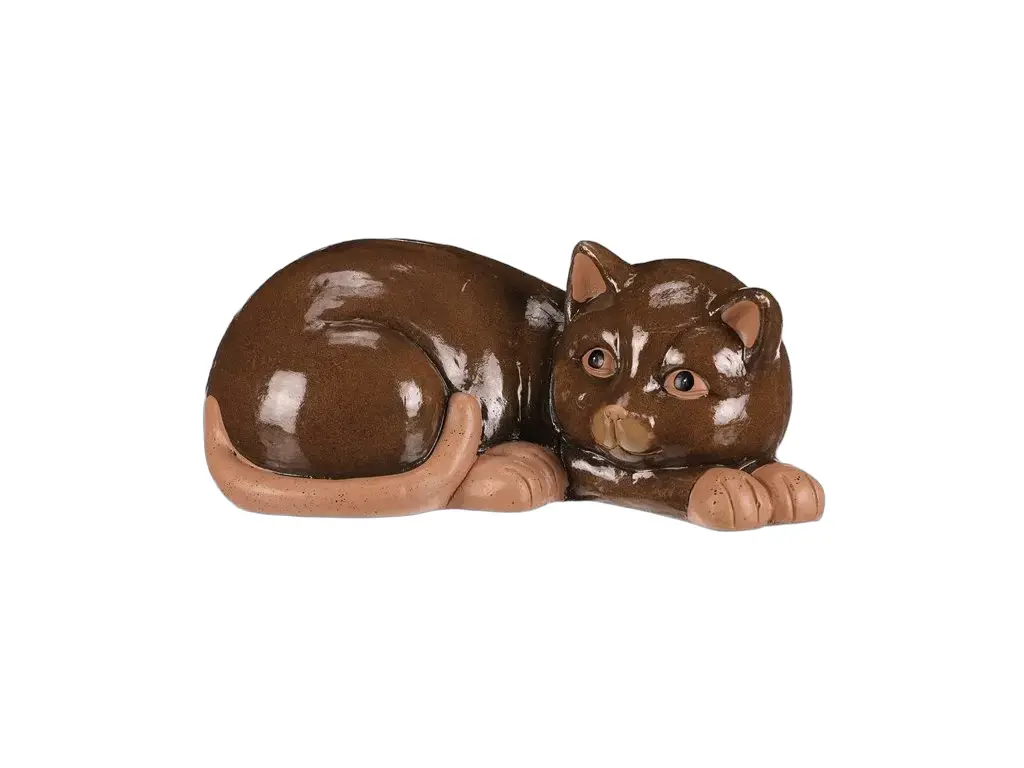 Kočka - keramická figurka, ležící, vel. M, tmavě hnědá