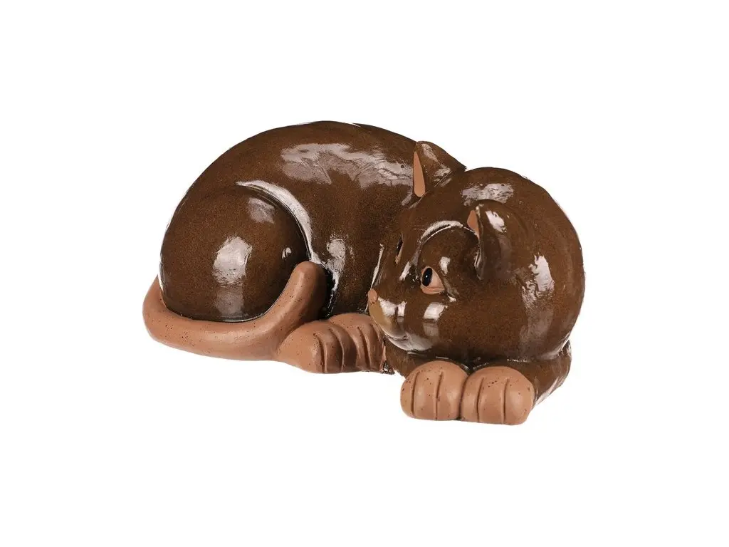 Kočka - keramická figurka, ležící, vel. M, tmavě hnědá - náhled 2