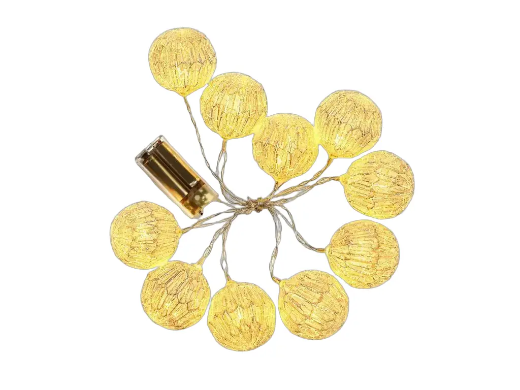 LED světýlka na baterie 1,8 m koule teple bílá, 10 diod, čirý kabel IP20 interiér, 2× AA