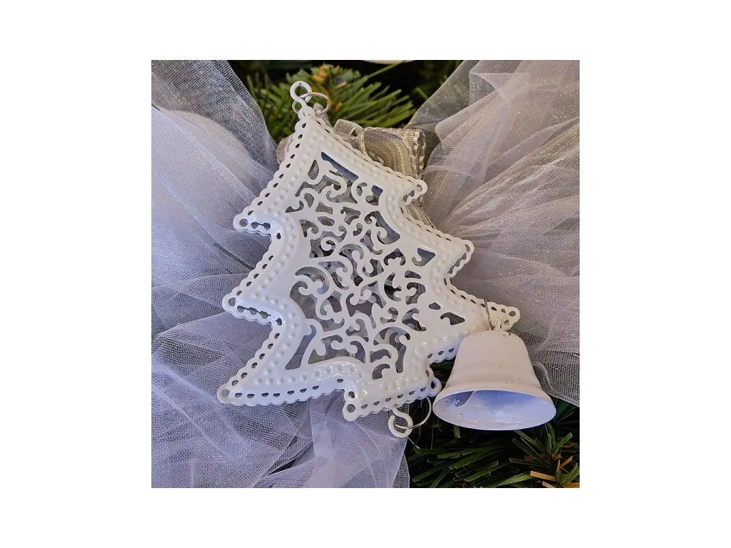 Vánoční ozdoba na stromeček kovový stromeček, 10 × 8,5 cm, se zvonečkem 3 cm - náhled 2